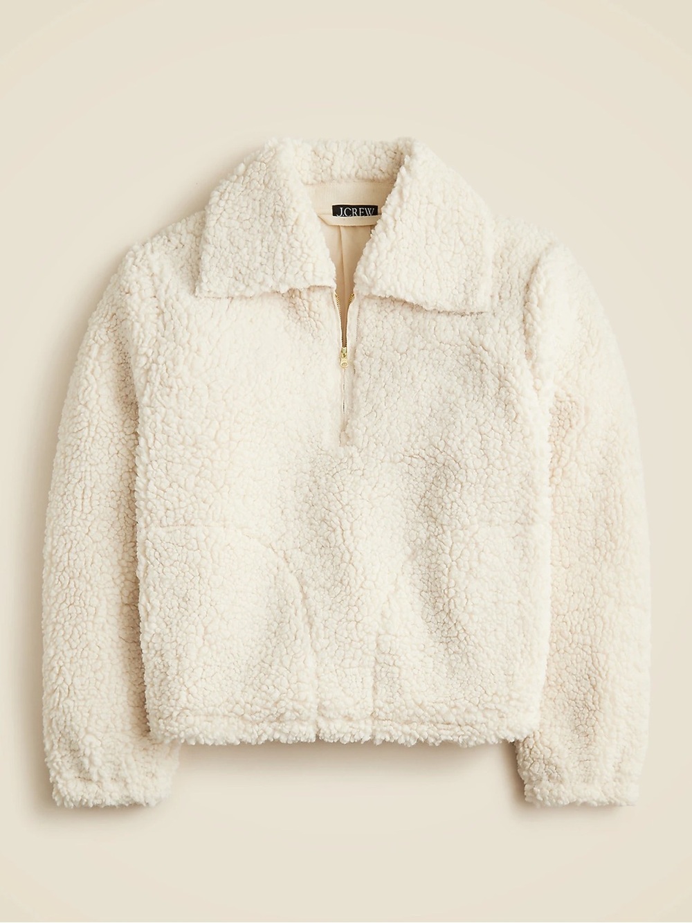 J. Crew Sherpa Soft Half Zip Fleece Pullover Sweater Jacket Size XXL Cream Ivory